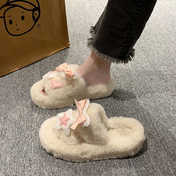 Dép Bông Đi Trong Nhà Đế Dày Giữ Ấm Chân Thời Trang Thu Đông Cho Nữ