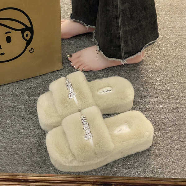 Dép Quai Ngang Đế Dày Đính Đá Thời Trang Thu Đông 2023 Cho Nữ