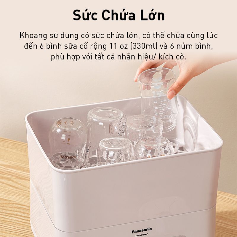 Máy tiệt trùng sấy khô đa năng Panasonic NU-MX100PYUE-Tiệt trùng 99.99%-Tích hợp hâm sữa
