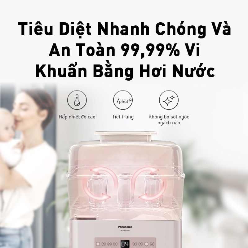 [Mã ELPN400K Giảm 400K Đơn 0Đ] Máy tiệt trùng sấy khô đa năng Panasonic NU-MX100PYUE-Tiệt trùng 99.99%-Tích hợp hâm sữa