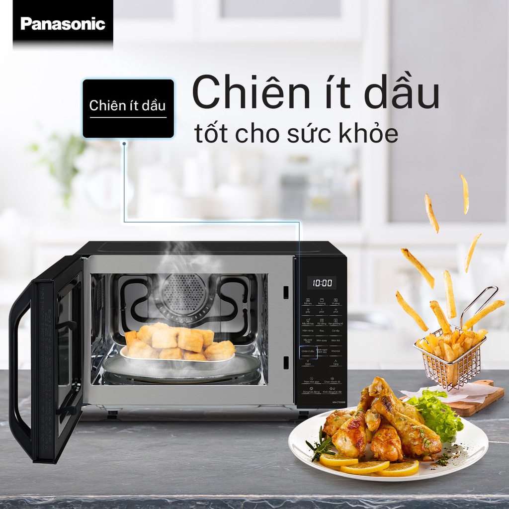 [Mã ELPN400 Giảm 400K Đơn 0Đ] Lò vi sóng đối lưu chiên không dầu Panasonic nướng NN-CT65MBYUE 27L – 20 thực đơn