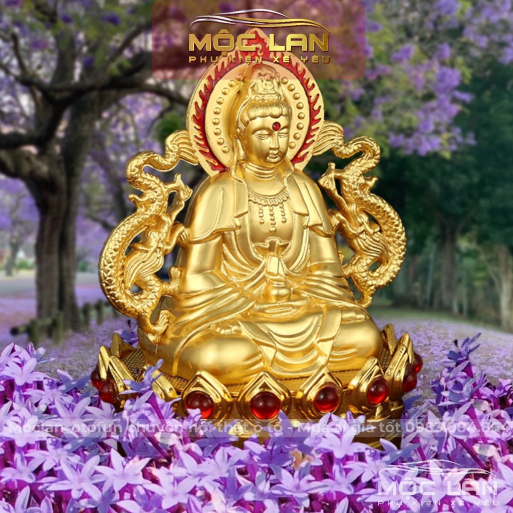 Tượng Phật Quan Âm Nghìn Mắt Nghìn Tay,Cánh Lửa Tọa Đế Sen Hạt Đá Đỏ Trang Trí Taplo Nhà Cửa Mang Lại May Mắn Cho Chủ Xe