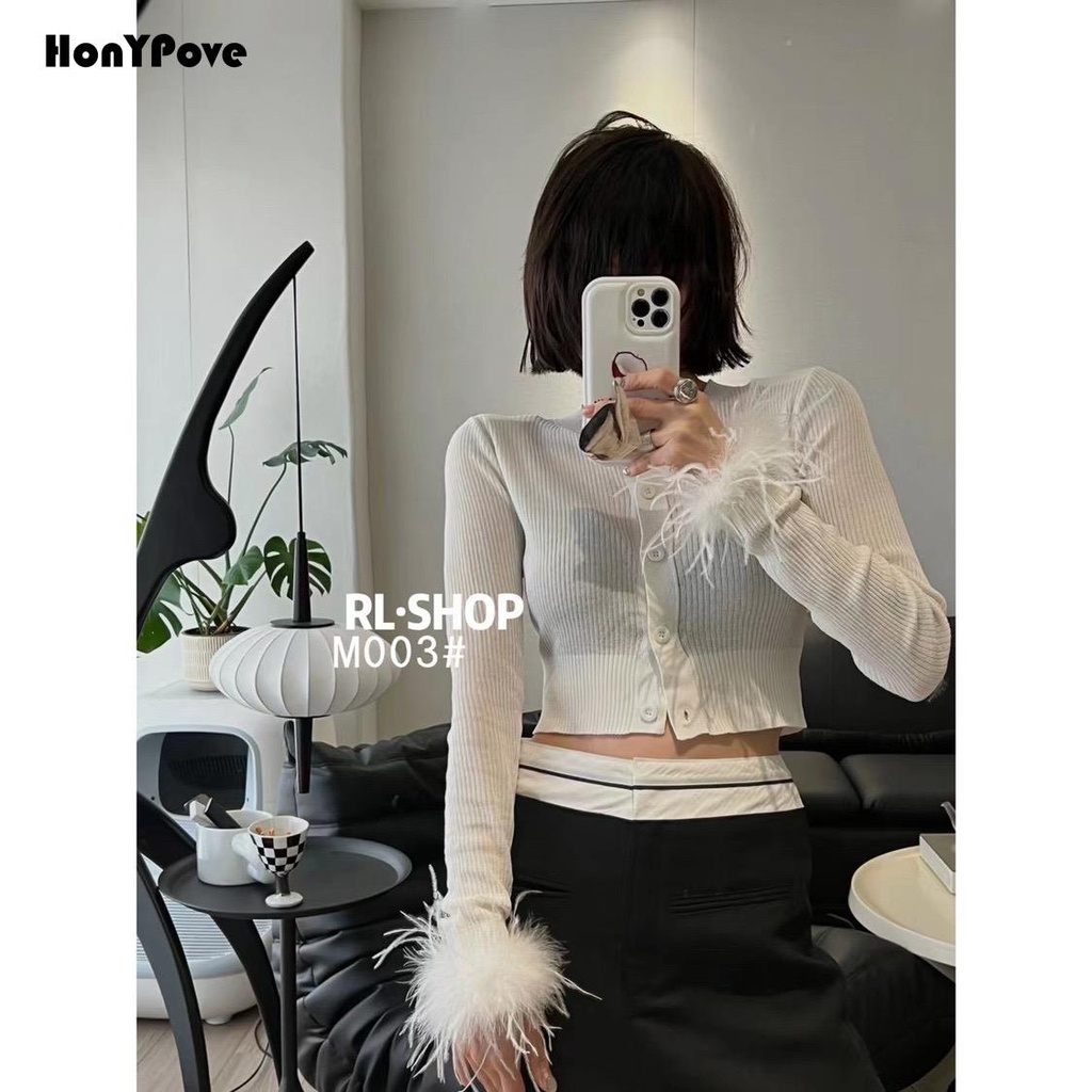 Honypove Áo Khoác cardigan Dệt Kim Chống Nắng Dáng Ngắn Thời Trang Mùa Thu 2023 Mới Cho Nữ