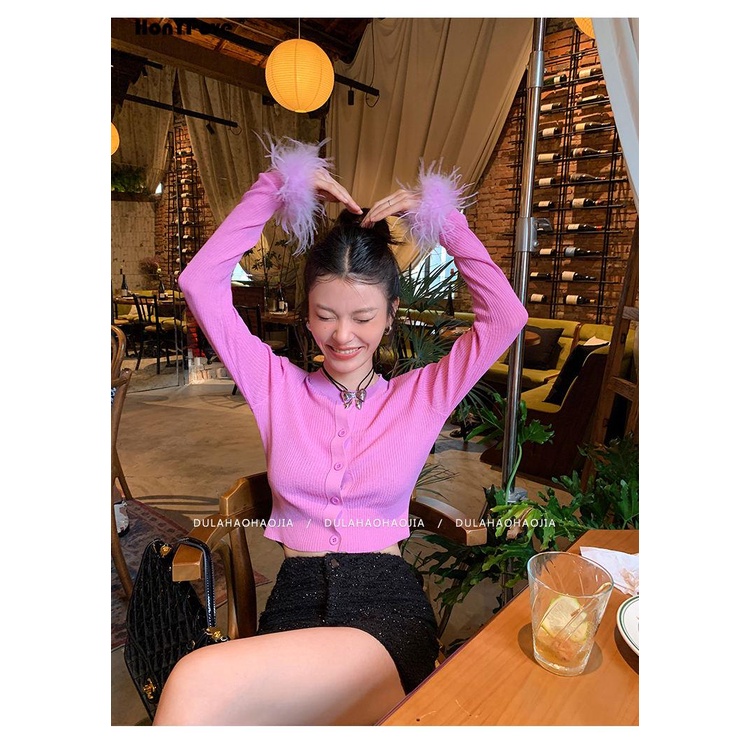 Honypove Áo Khoác cardigan Dệt Kim Chống Nắng Dáng Ngắn Thời Trang Mùa Thu 2023 Mới Cho Nữ