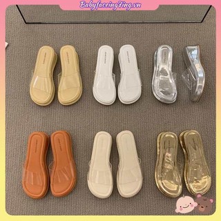 Dép sandal đế xuồng dày quai trong suốt thời trang mùa hè pháp