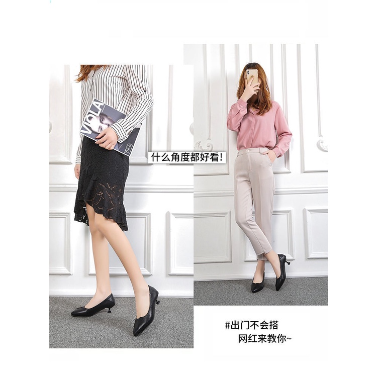 Giày Cao Gót 3cm Da Mềm 5cm Thời Trang Công Sở Thanh Lịch Cho Nữ