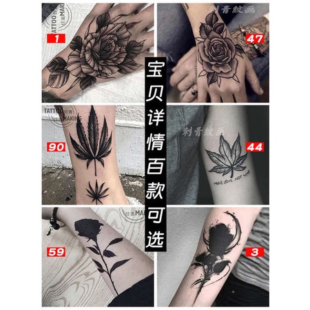Xăm hình 15 ngày hình xăm 15 ngày chữ Tự chọn 10 miếng dán hình xăm mô phỏng hình xăm không thấm nước lâu dài, cánh tay mu bàn tay nam nữ màu đen sẫm màu đen trắng lá hoa hồng