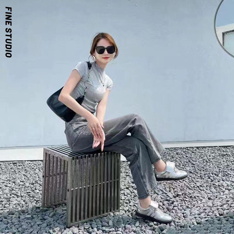 Fine studio Giày Thể Thao Da Bóng Cổ Thấp Màu Bạc Bóng Thời Trang Mùa Hè Hợp Xu Hướng Cho Nữ