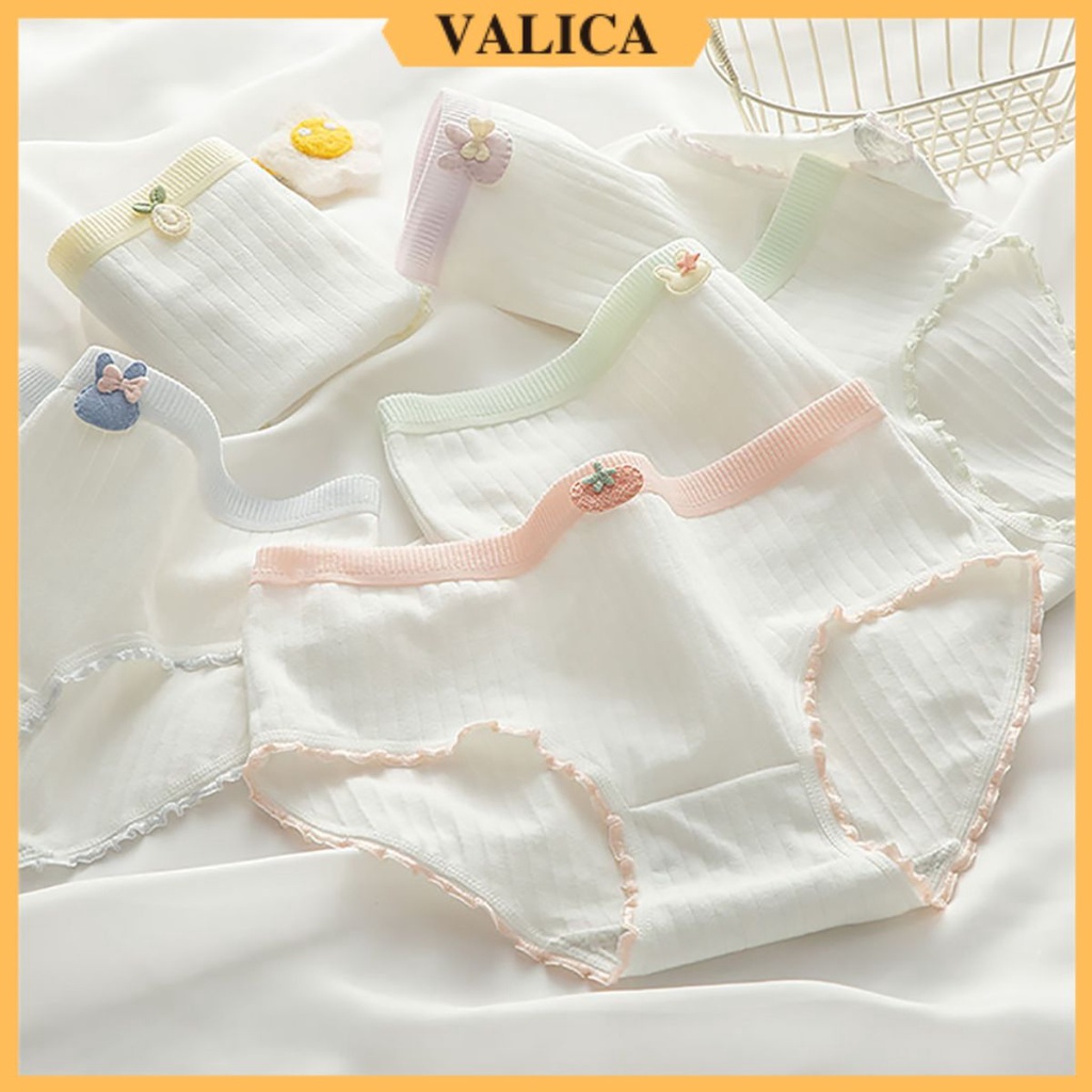 Quần lót nữ cotton gân tăm thấm hút tốt - Quần lót lưng chun, viền ren mềm mại VALICA L0230