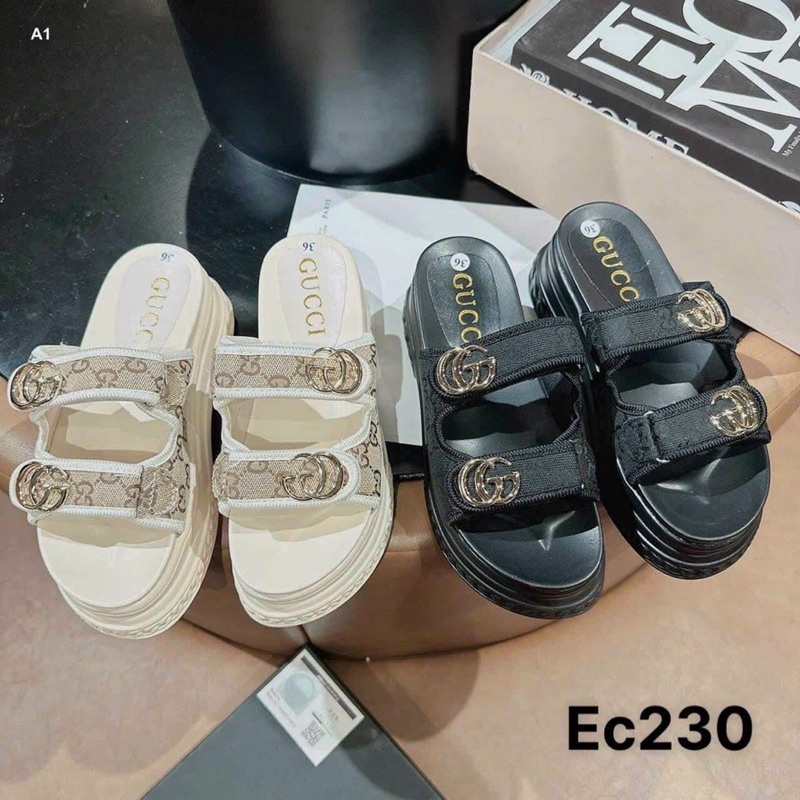 Dép lê nữ quay ngang vài dạ GG đế bánh mì , cao 7f  hót 2023