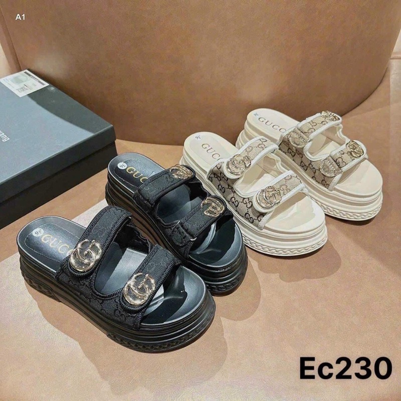 Dép lê nữ quay ngang vài dạ GG đế bánh mì , cao 7f  hót 2023