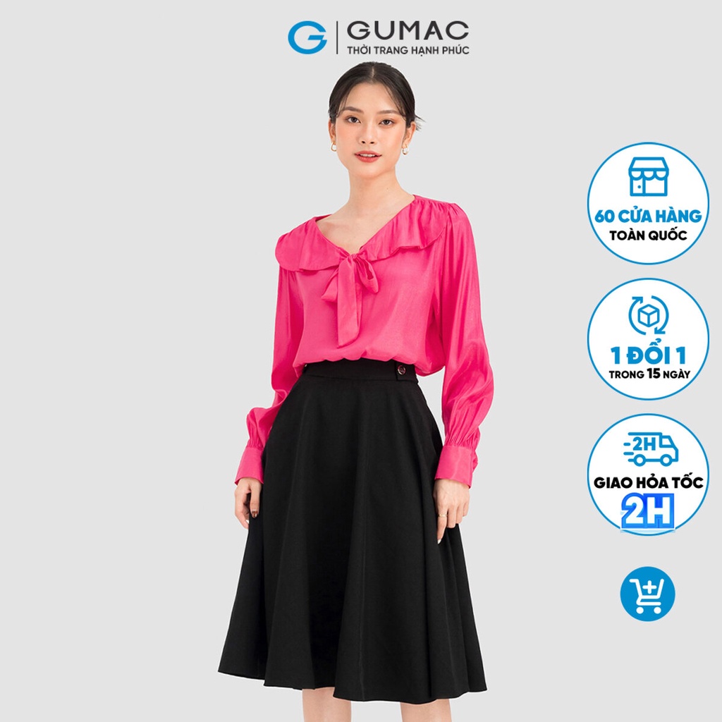 Chân váy nữ GUMAC màu đen dáng xòe phối nút kiểu LV0828