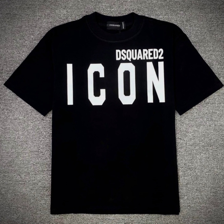 Áo Thun Nam DSQ Icon Chữ Ngang, Hai Màu Đen Trắng, Thời Trang Nam, Chất Liệu Cotton