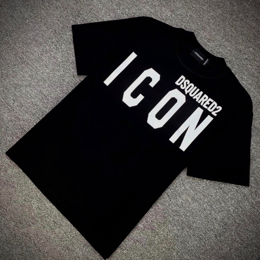 Áo Thun Nam DSQ Icon Chữ Ngang, Hai Màu Đen Trắng, Thời Trang Nam, Chất Liệu Cotton