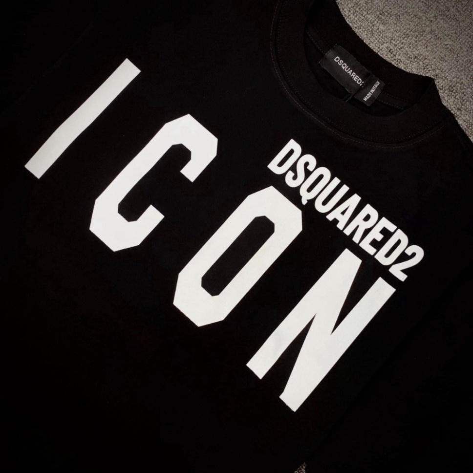 Áo Thun Nam DSQ Icon Chữ Ngang, Hai Màu Đen Trắng, Thời Trang Nam, Chất Liệu Cotton