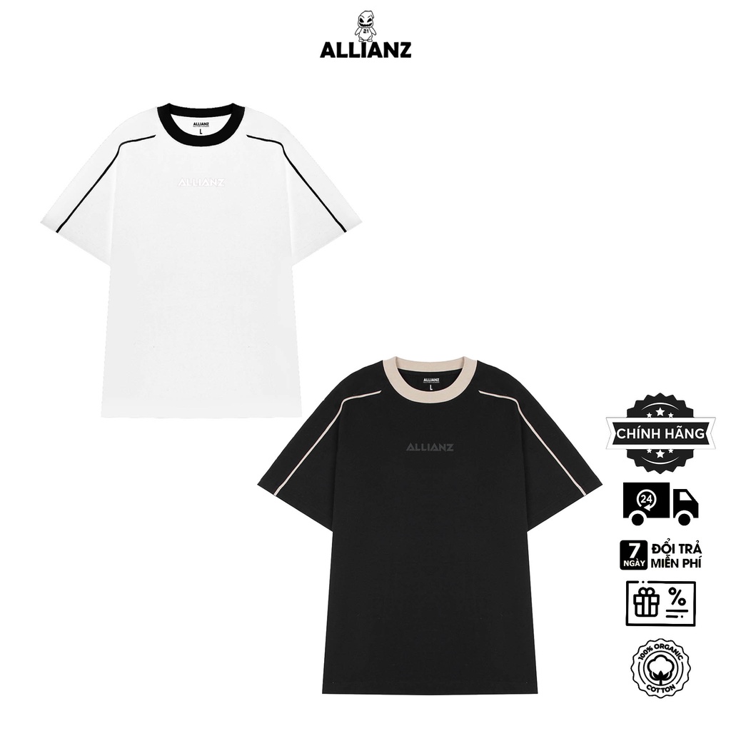 Áo Thun T-Shirt Sọc viền Allianz Áo Unisex Chất liệu Cotton 100%