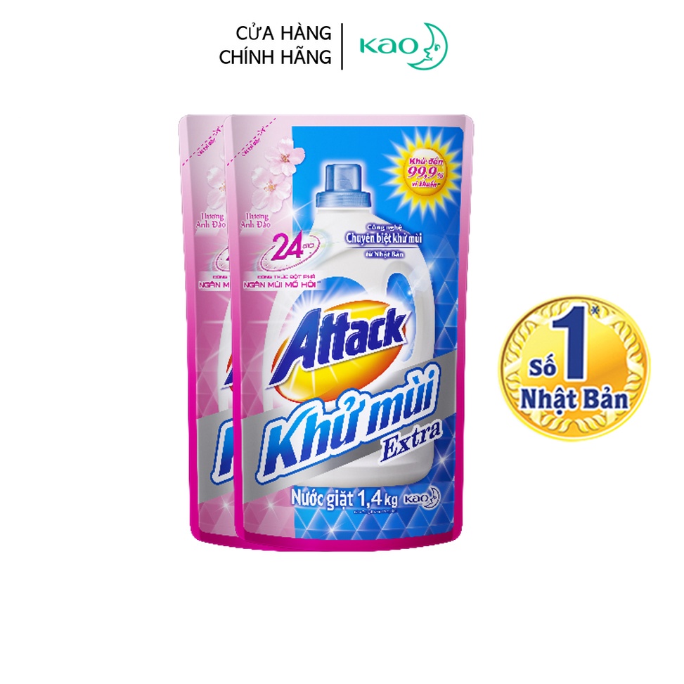 [Quà tặng không bán] Combo 2 - Attack Khử Extra Mùi Hương Anh Đào túi 1.4kg