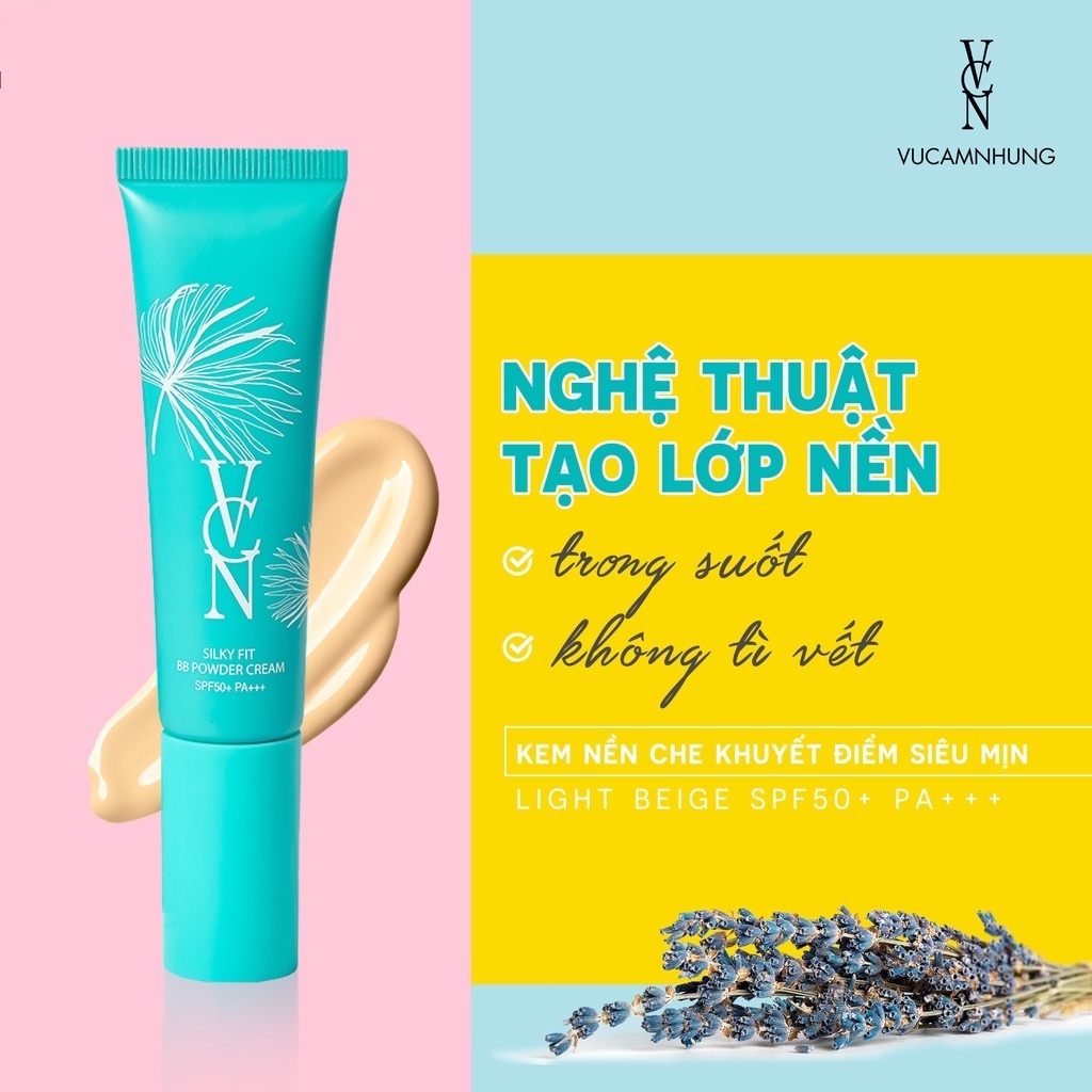 Kem Nền trang điểm VCN Silky Fit Bb Powder Cream Spf 50+ Pa+++ Che Khuyết Điểm Siêu Mịn da đẹp, sắc đẹp 20G Thailand