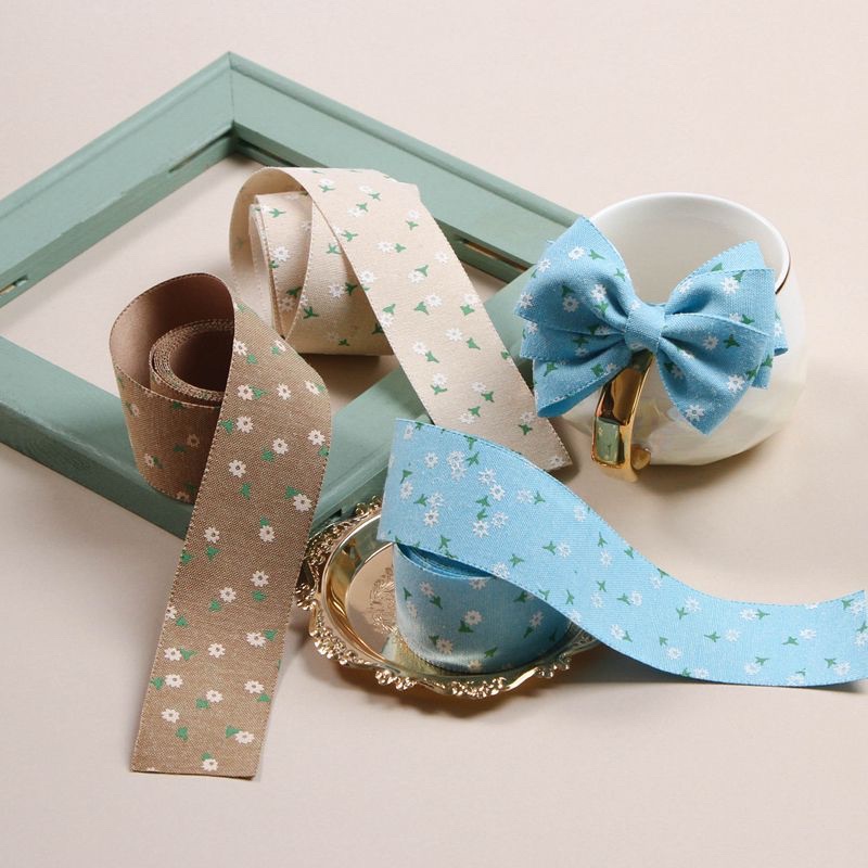 Ruy băng in hình dâu tây một mặt 4.0cm vải lanh Hàn Quốc