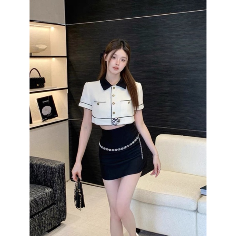 𝗩𝗶𝗱𝗲𝗼 𝗔̉𝗻𝗵 𝗧𝗵𝗮̣̂𝘁 ✔  Set Áo Dạ Tex Cổ Sơmi Kèm Hoa Trà Ngọc Mix phần chân váy A xa hoa