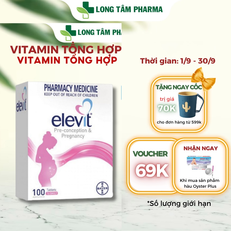 Elevit bầu Healthy Baby Healthy Mum hỗ trợ tăng cường sức khoẻ, hỗ trợ thai kỳ khoẻ mạnh 100 viên Bayer Úc
