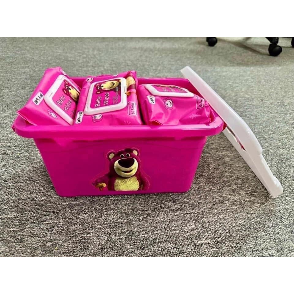 Combo 10 Gói Khăn Giấy Ướt Gấu Dâu Tặng Kèm Thùng Đựng Có Nắp Và Quai Xách - Tongkhogiadung.vn