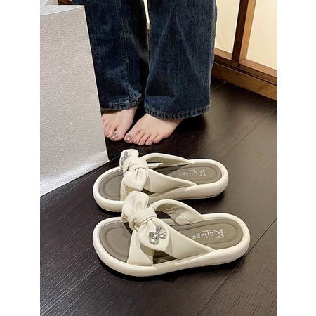 Dép Xỏ Ngón Đế Mềm Đính Nơ Thời Trang Dành Cho Nữ