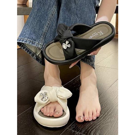 Dép Xỏ Ngón Đế Mềm Đính Nơ Thời Trang Dành Cho Nữ