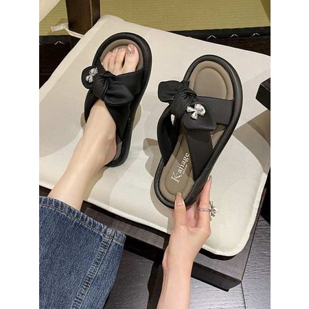 Dép Xỏ Ngón Đế Mềm Đính Nơ Thời Trang Dành Cho Nữ