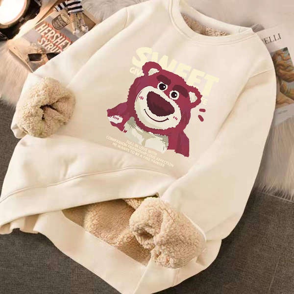 Áo Nỉ Lông Cừu Dày In Hình Dâu Tây Phong Cách Mới Cho Nữ