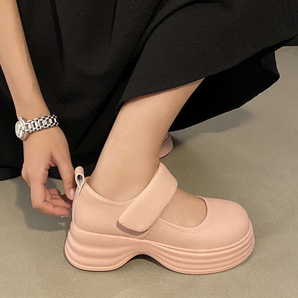 Mary jane Giày Da Quai Dán Đế Dày Kiểu Dáng Trẻ Trung Năng Động