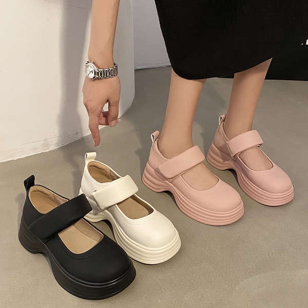 Mary jane Giày Da Quai Dán Đế Dày Kiểu Dáng Trẻ Trung Năng Động