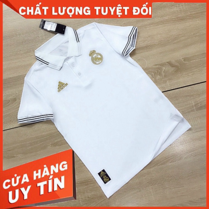 Áo Thể Thao Polo Có Cổ Đồ Di Chuyển CLB Real Madrid Màu Trắng Logo Thêu