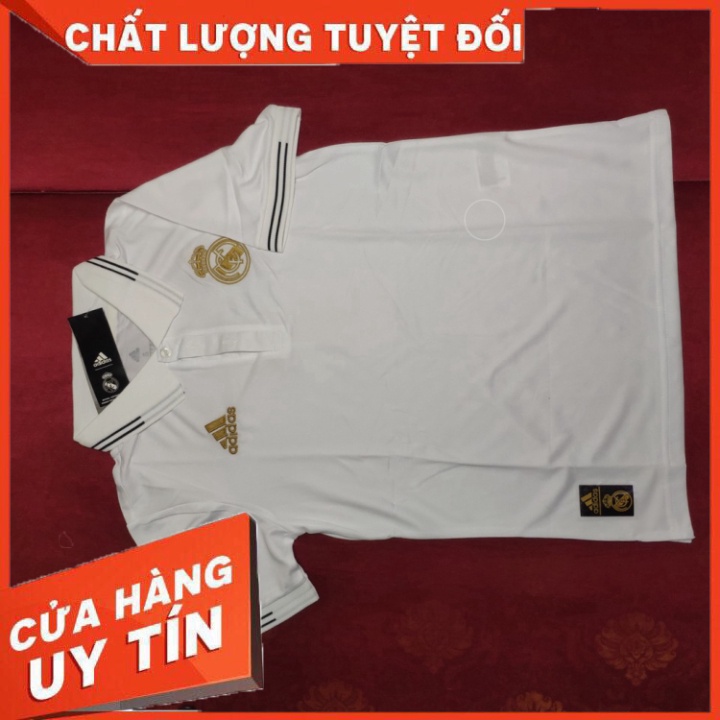 Áo Thể Thao Polo Có Cổ Đồ Di Chuyển CLB Real Madrid Màu Trắng Logo Thêu