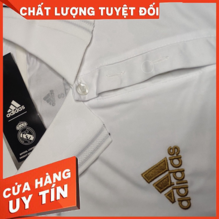 Áo Thể Thao Polo Có Cổ Đồ Di Chuyển CLB Real Madrid Màu Trắng Logo Thêu