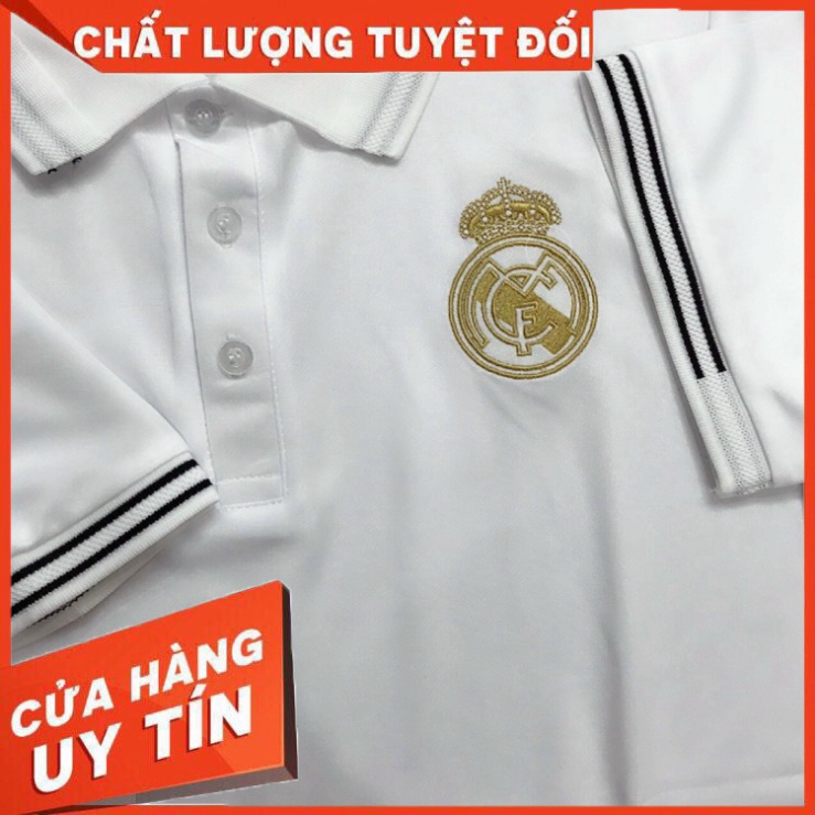 Áo Thể Thao Polo Có Cổ Đồ Di Chuyển CLB Real Madrid Màu Trắng Logo Thêu