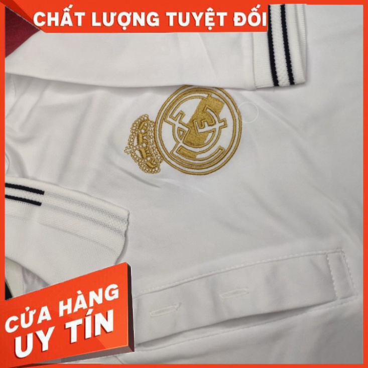 Áo Thể Thao Polo Có Cổ Đồ Di Chuyển CLB Real Madrid Màu Trắng Logo Thêu