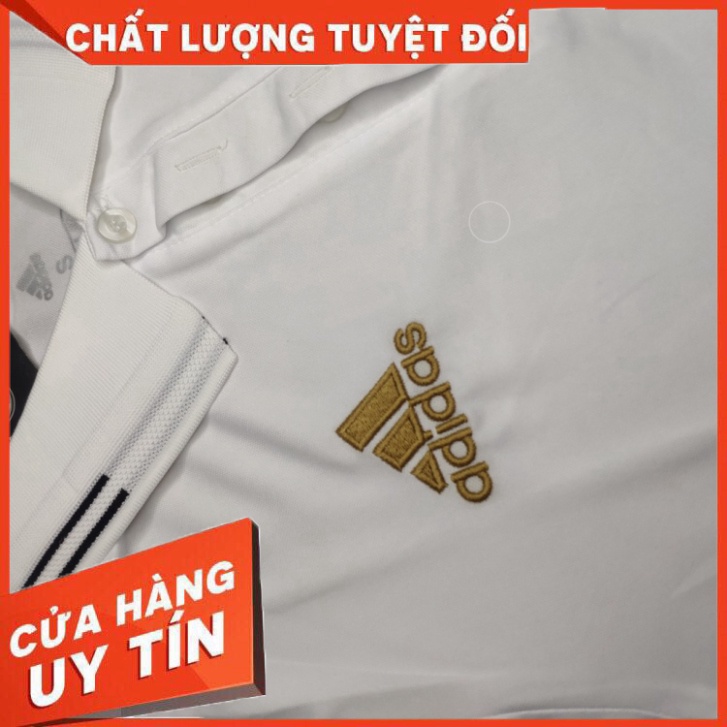 Áo Thể Thao Polo Có Cổ Đồ Di Chuyển CLB Real Madrid Màu Trắng Logo Thêu