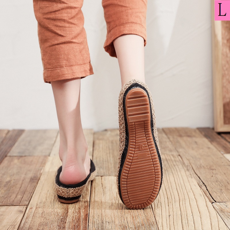 Dép Bít Mũi Vải Lanh cotton Thêu Họa Tiết Dân Tộc Phong Cách Mới Dành Cho Nữ