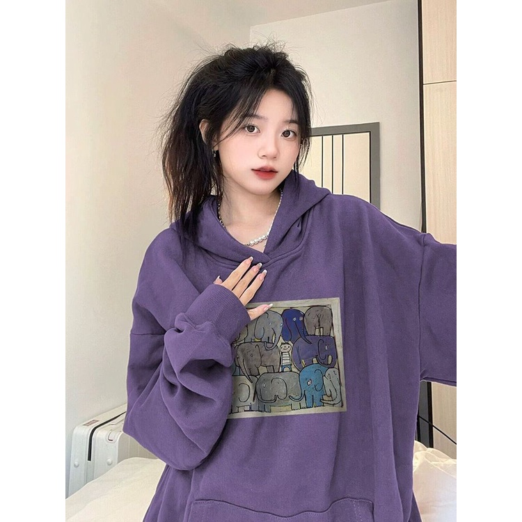 Jiashucheng Áo Khoác Sweater Mỏng Có Mũ Trùm Màu Tím Phong Cách Mỹ Cổ Điển Thời Trang Xuân Thu 2023 Mới Bán Chạy dopamine Dành Cho Bạn Nữ