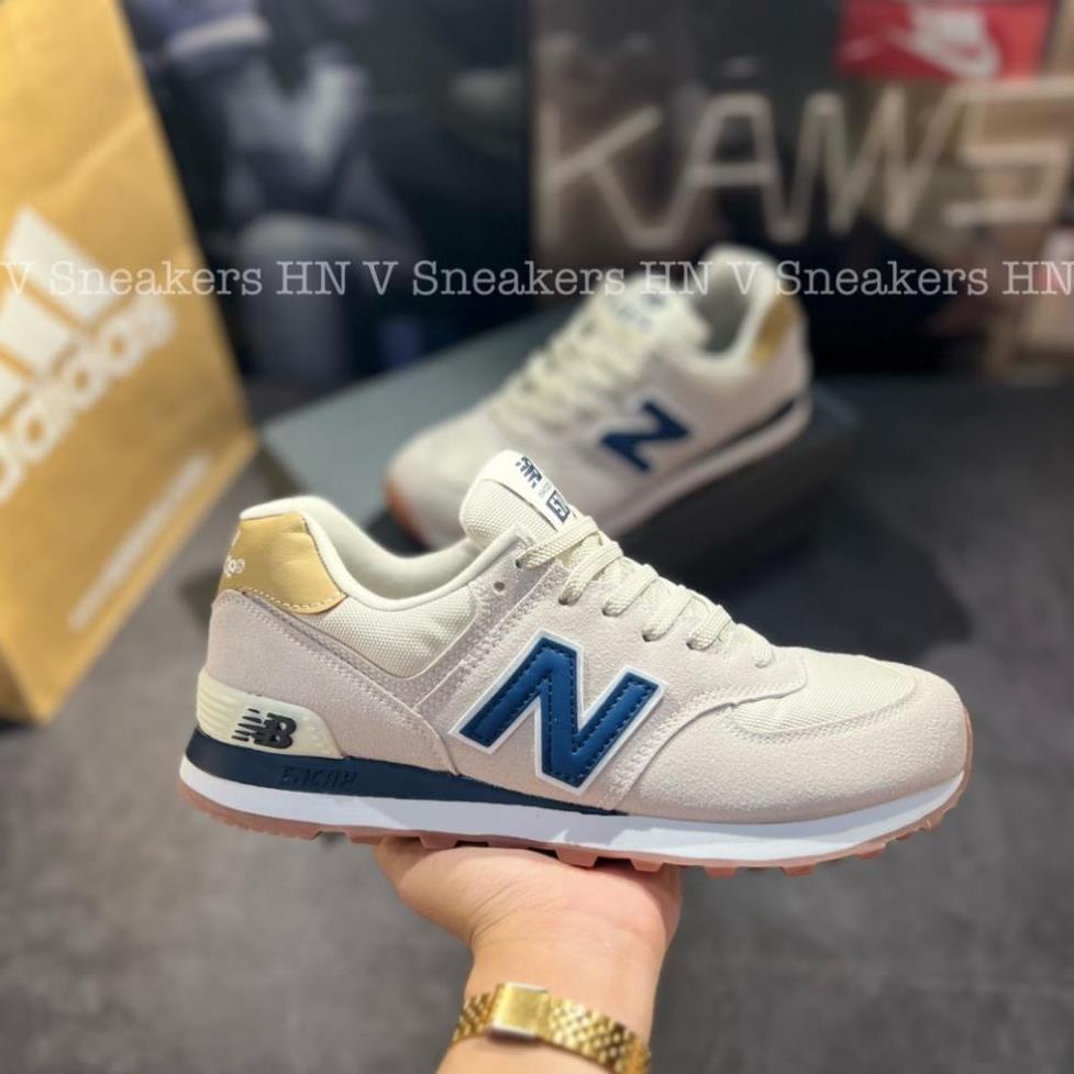 Giày New Balance 574 Navy, Giày NB Xám Chữ Xanh Than Hàng Đẹp, Giày Sneaker Nam Nữ