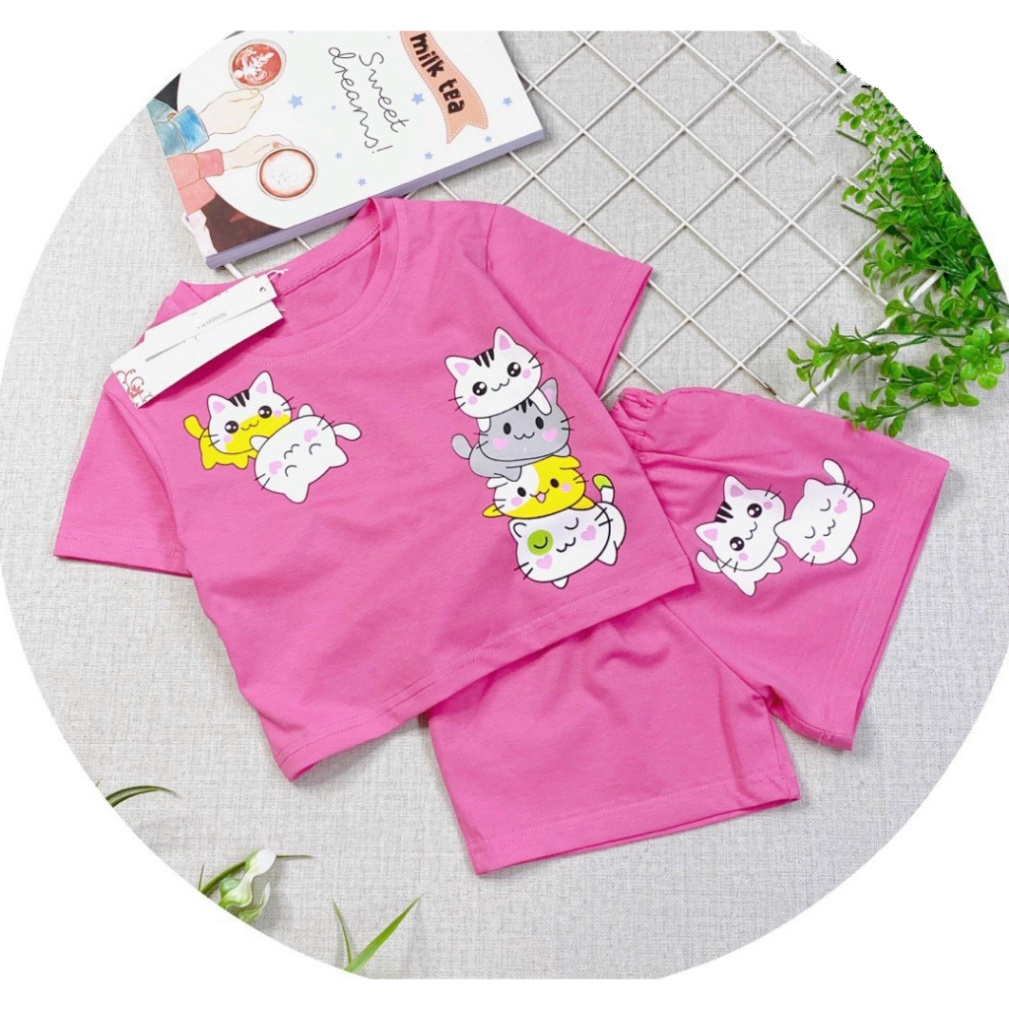 Bộ đồ bé gái-mẫu CAT BABY DUI07 chất vải mát hút hơi mồ hôi-mã DUI07 -HOÀNG NAM KIDS