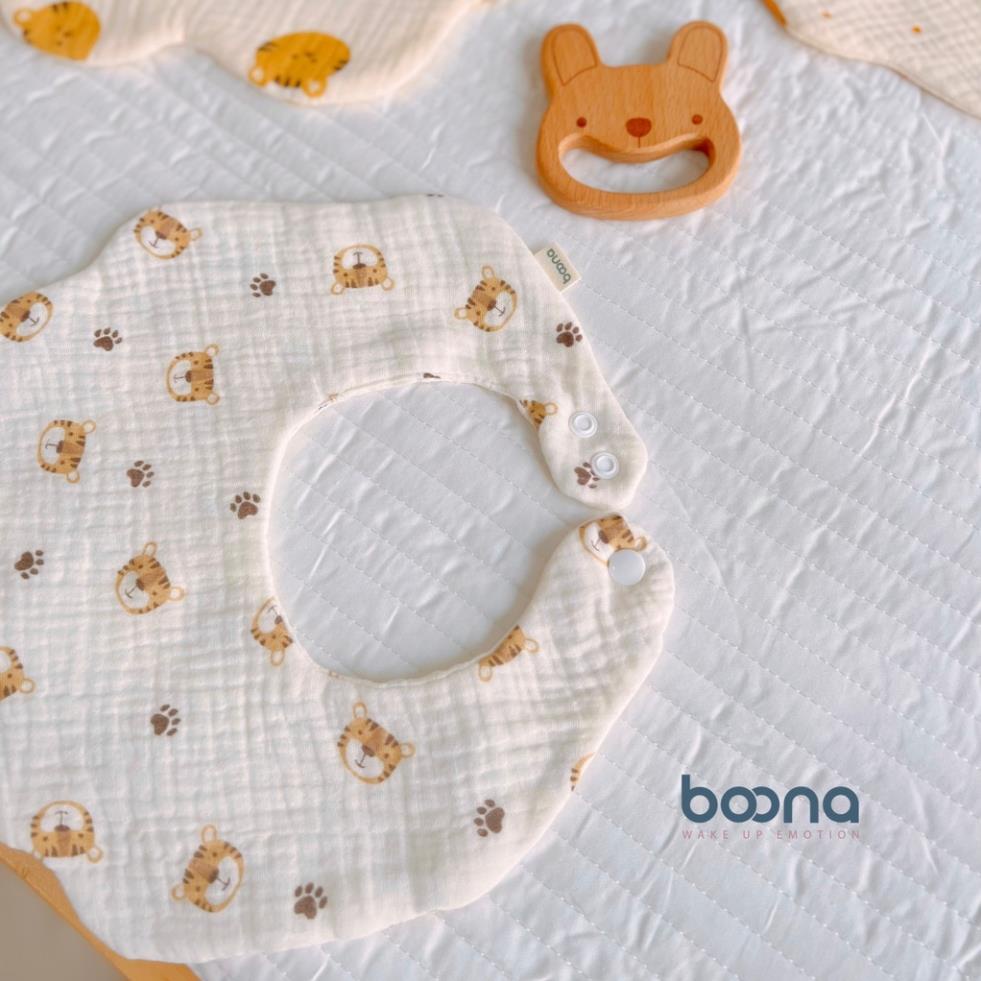 Yếm cổ xô Muslin Boona cao cấp cho bé gái, bé trai hình tròn hoa, tam giác nhiều hoạ tiết