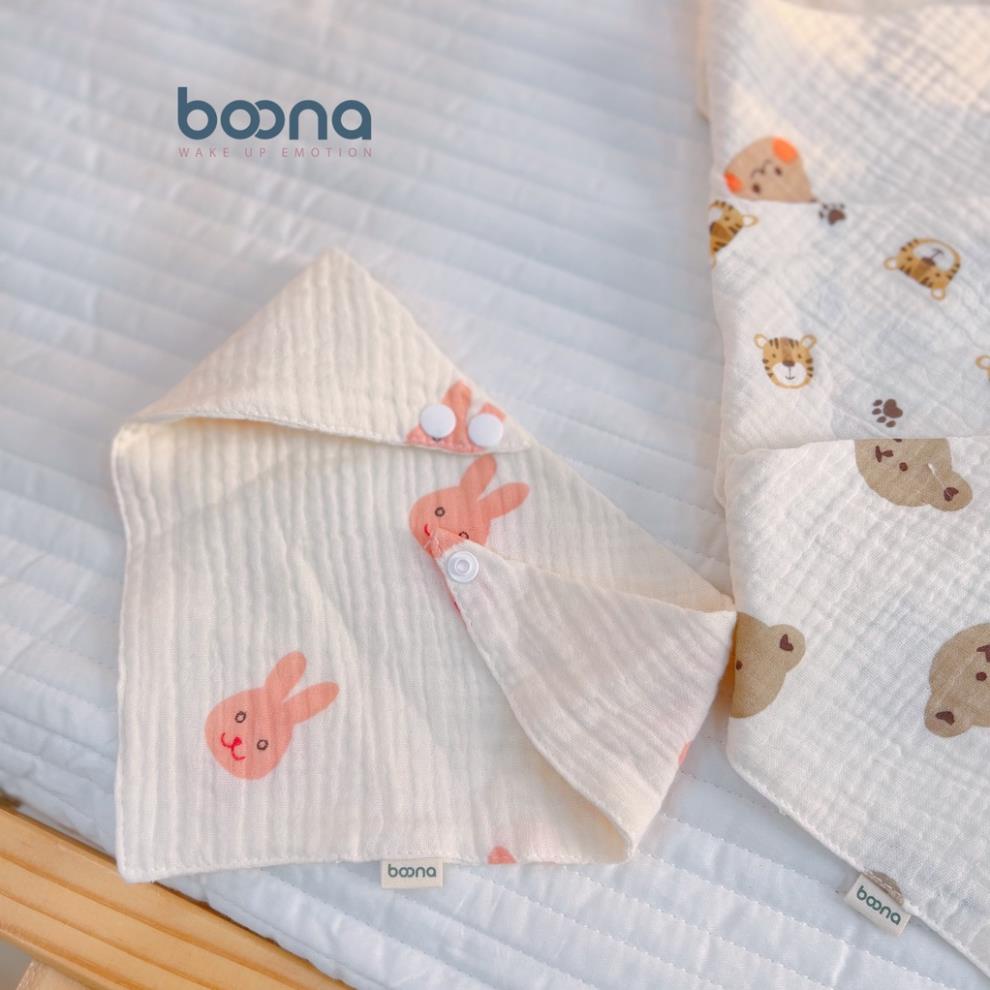 Yếm cổ xô Muslin Boona cao cấp cho bé gái, bé trai hình tròn hoa, tam giác nhiều hoạ tiết