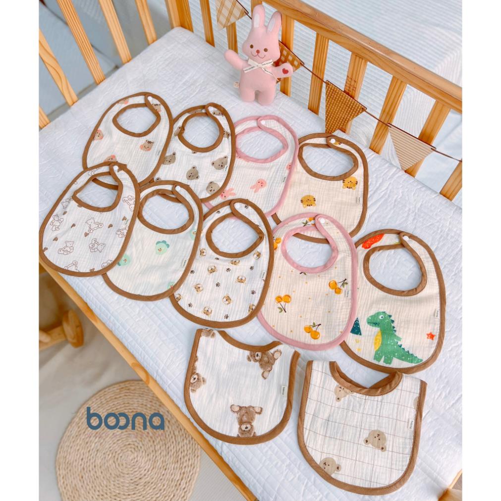 Yếm cổ xô Muslin Boona cao cấp cho bé gái, bé trai hình tròn hoa, tam giác nhiều hoạ tiết