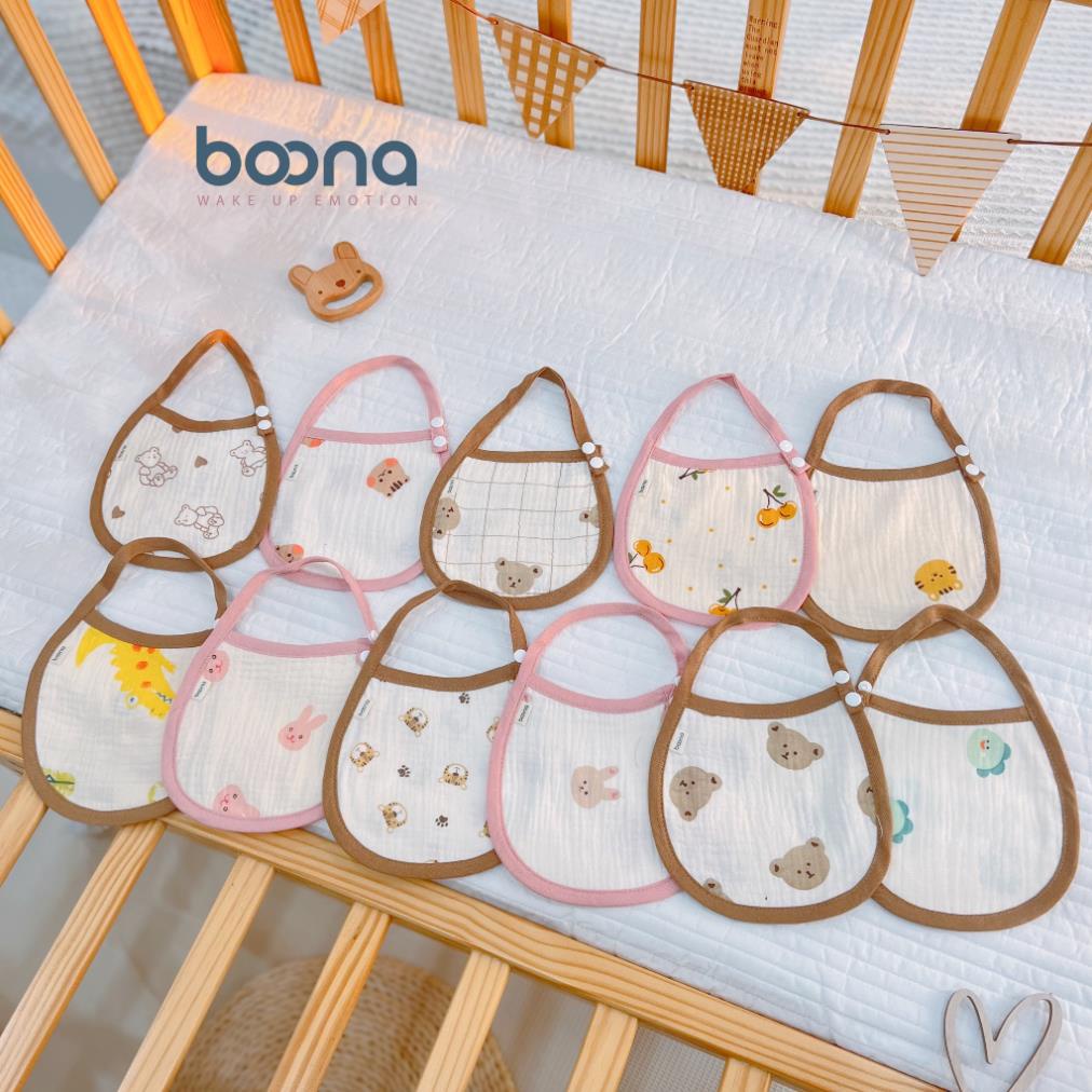 Yếm cổ xô Muslin Boona cao cấp cho bé gái, bé trai hình tròn hoa, tam giác nhiều hoạ tiết