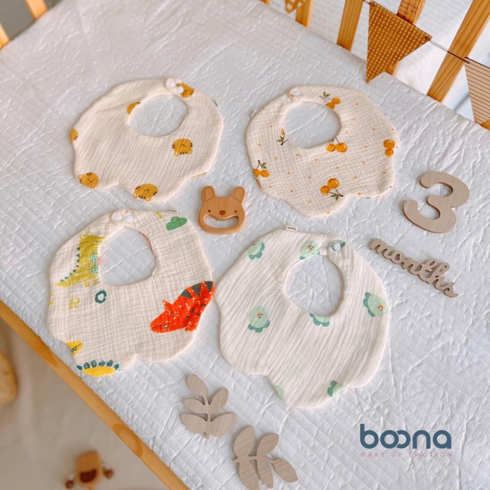 Yếm cổ xô Muslin Boona cao cấp cho bé gái, bé trai hình tròn hoa, tam giác nhiều hoạ tiết