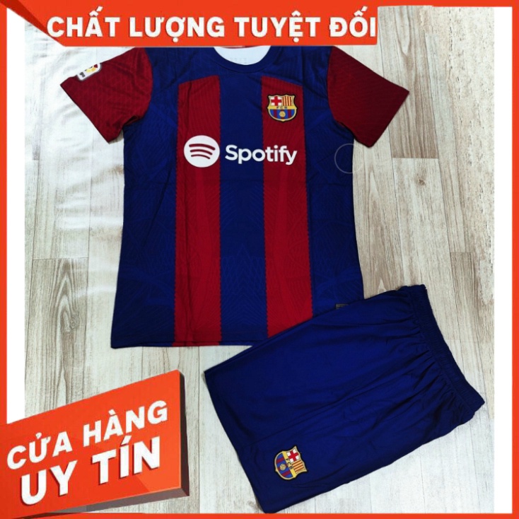 Bộ quần áo đá bóng Barca 23/24 sân nhà khách xanh đỏ trắng vải spf thái mịn logo thêu năm 2023 2024