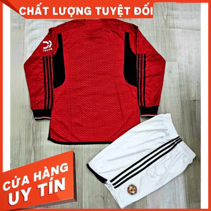 Bộ quần áo mu 23/24 dài tay sân nhà màu đỏ logo thêu vải spf thái quần trắng đen năm 2023 2024