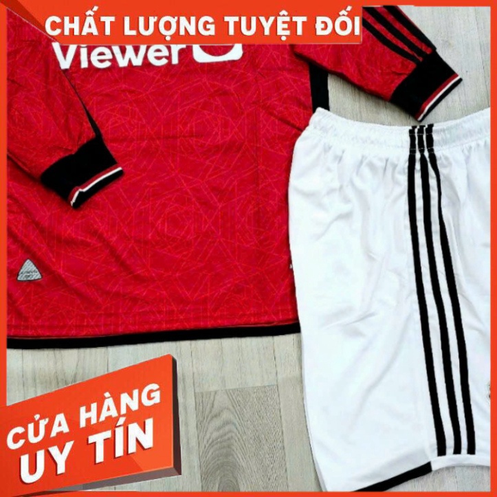 Bộ quần áo mu 23/24 dài tay sân nhà màu đỏ logo thêu vải spf thái quần trắng đen năm 2023 2024